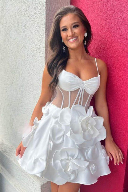 Yellow Spaghetti Straps A-Line Satin Applique Short Prom Dresses Pretty Homecoming Dress HZ1024