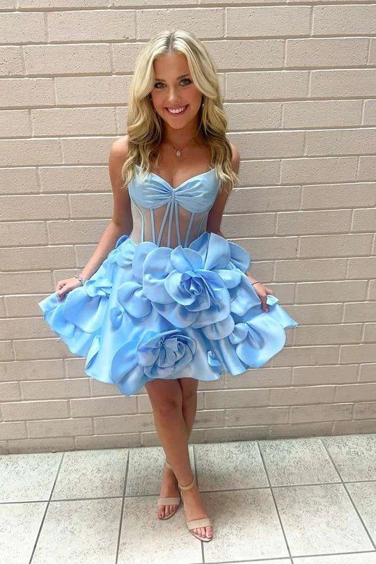 Yellow Spaghetti Straps A-Line Satin Applique Short Prom Dresses Pretty Homecoming Dress HZ1024