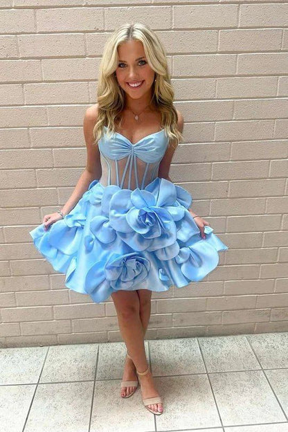 Yellow Spaghetti Straps A-Line Satin Applique Short Prom Dresses Pretty Homecoming Dress HZ1024