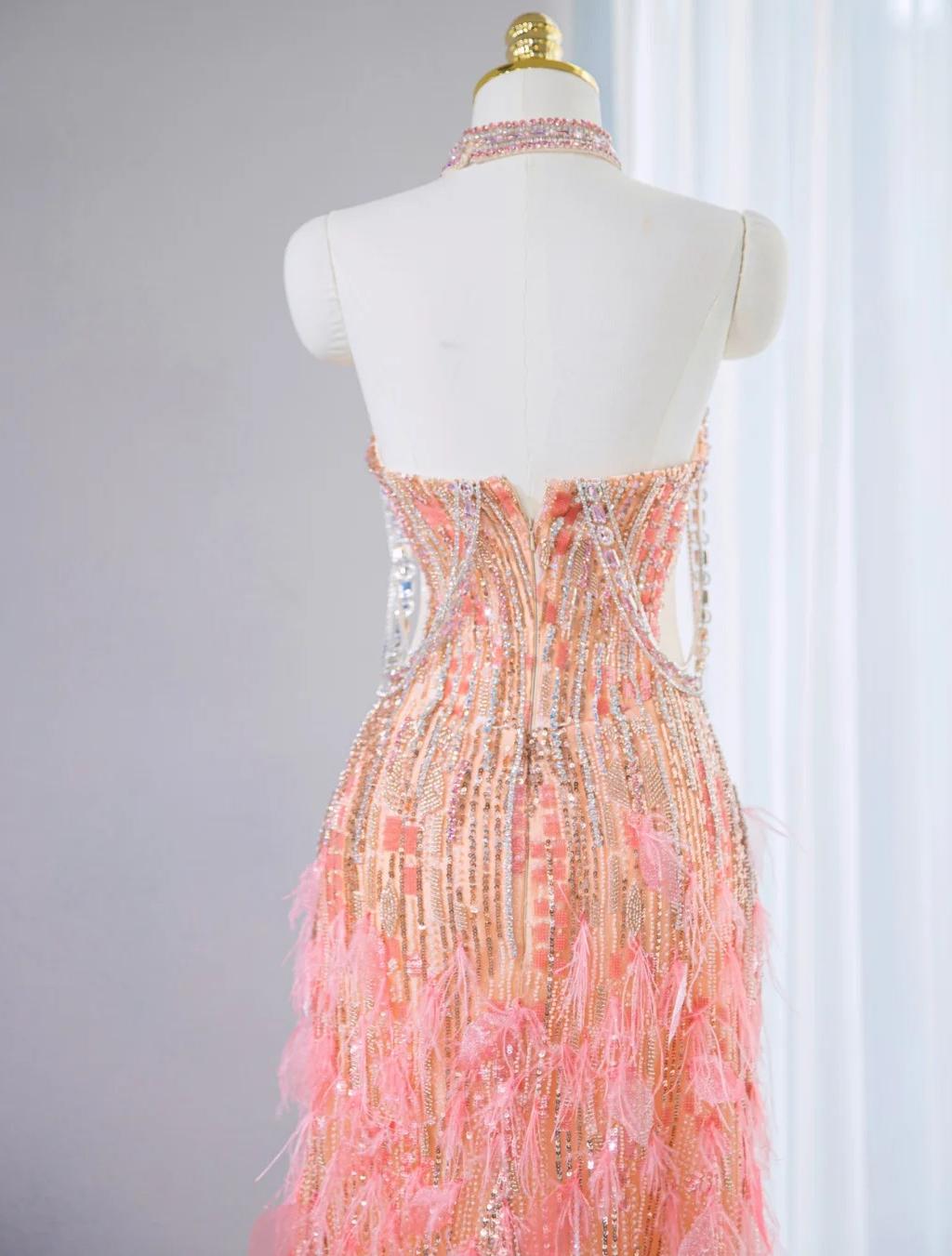 Sweet Pink Sweetheart Mermaid Beaded Tulle Long Prom Dresses Formal Evening Gowns ED02676