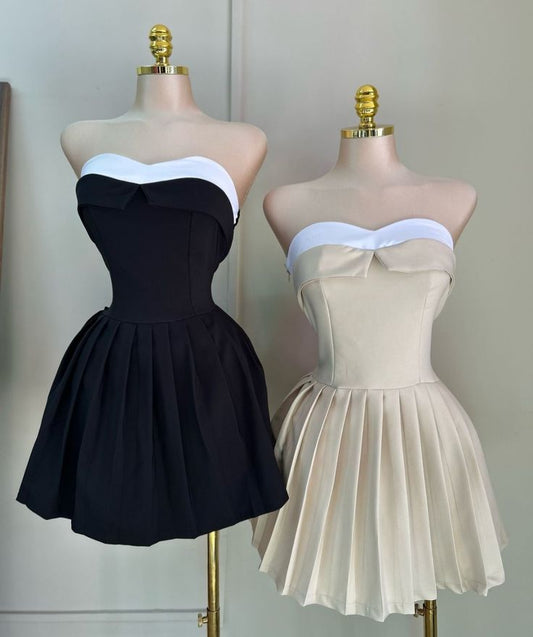 Elegant Black Strapless A-Line Satin Short Prom Dresses Homecoming Dress ED02690