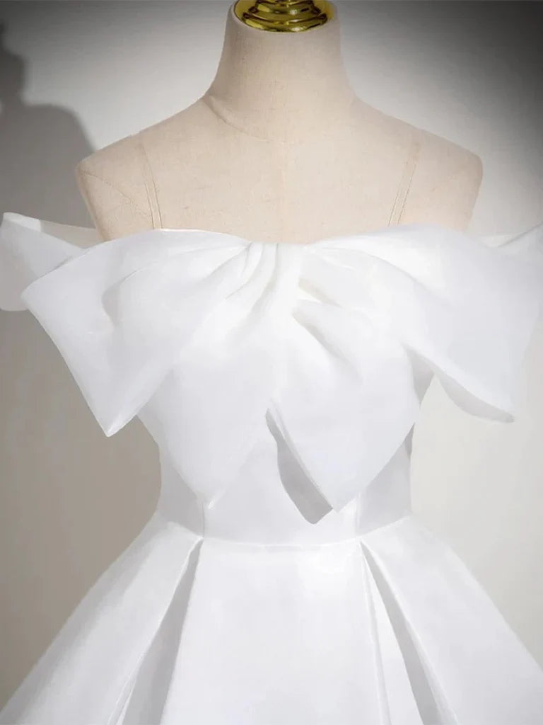 A-Line White Satin Long Prom Dress, White Long Formal Dress ED027