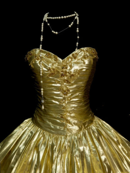 Glitter Gold Sweetheart Neck A-Line Homecoming Dress Satin Beaded Short Prom Dresses ED02700