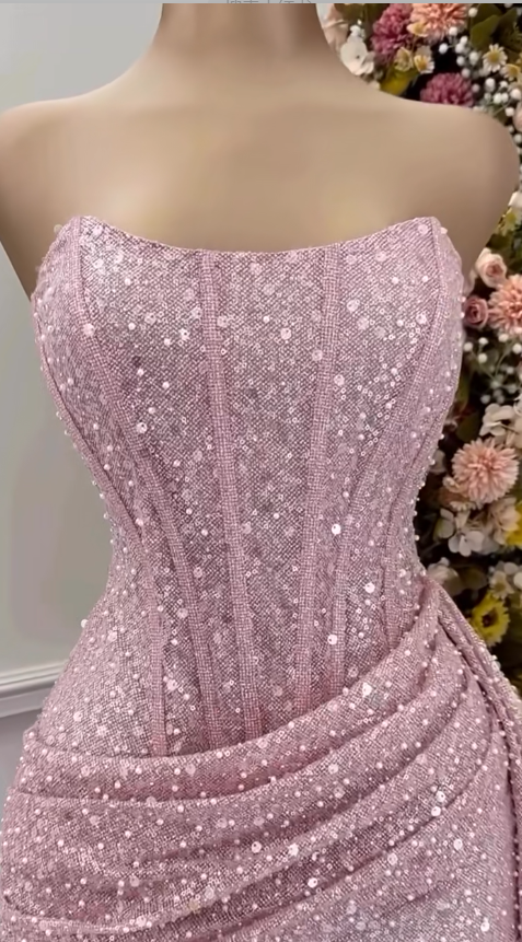 Pink Strapless Bodycon Short Prom Dresses Glitter Sequin Homecoming Dresses HZ1024