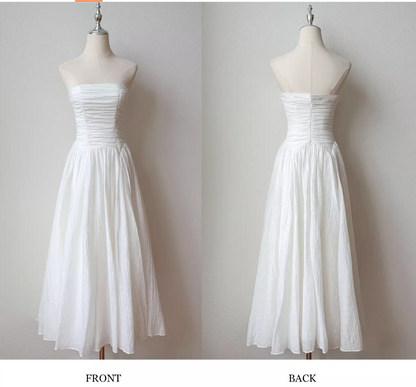Sweet White Strapless A-Line Chiffon Long Prom Dresses Birthday Evening Gowns ED02717