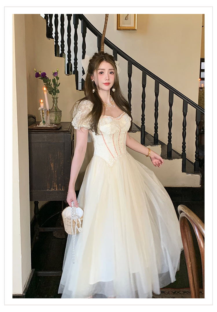 Light Apricot A-Line Sweetheart Neck Tulle Lace Long Prom Dresses Sweet Birthday Evening Gowns HZ1024