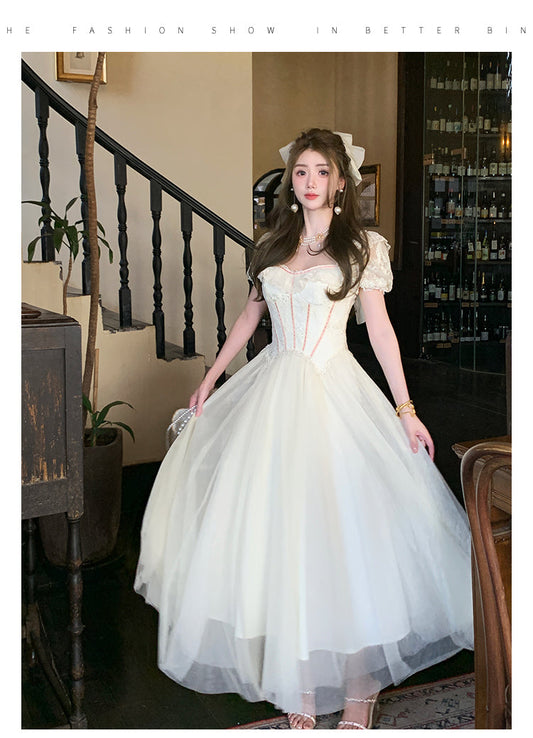 Elegant Light Apricot A-Line Sweetheart Neck Tulle Lace Long Prom Dresses Sweet Birthday Evening Gowns ED02722