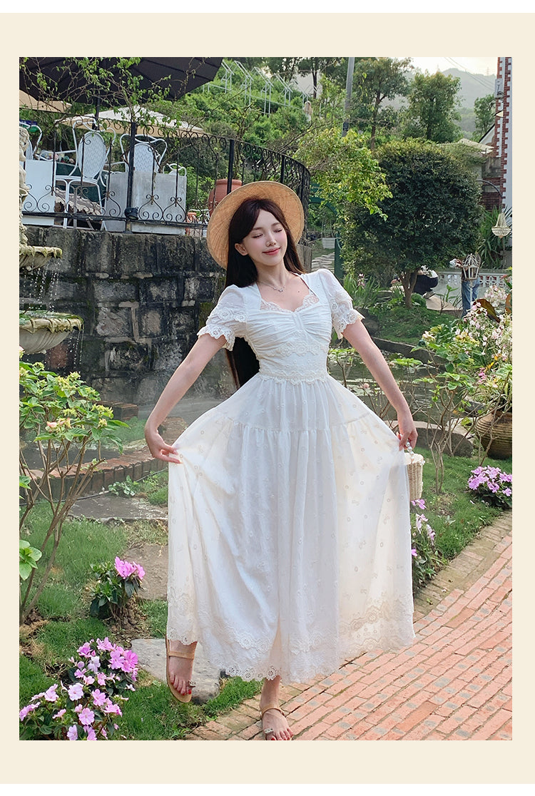 Cute White Square Neck A-Line Lace Applique Party Dresses Birthday Evening Gowns ED02723