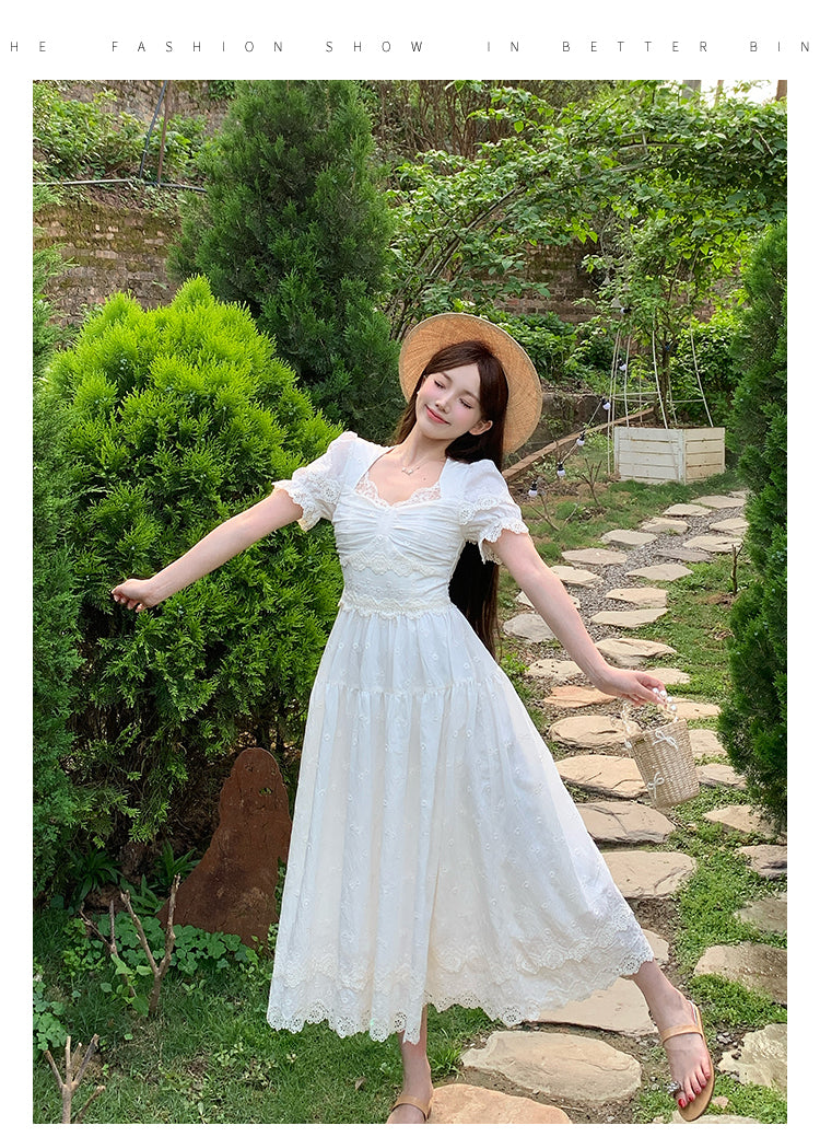 Cute White Square Neck A-Line Lace Applique Party Dresses Birthday Evening Gowns ED02723