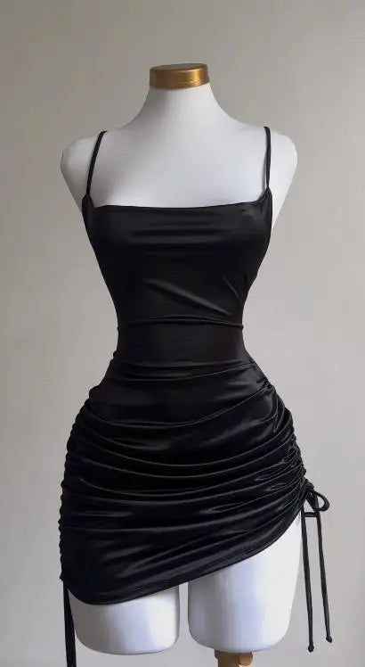 Black Spaghetti Straps Bodycon Satin Short Prom Dresses Homecoming Dresses with Open Back HZ1024
