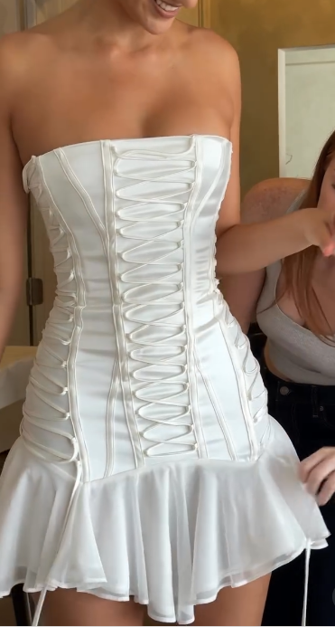 White Strapless Bodycon Satin Chiffon Homecoming Dresses Short Prom Dresses HZ1024