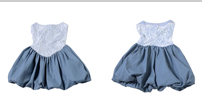 Elegant Blue Strapless A-Line Satin Short Prom Dresses Homecoming Dresses  ED02781