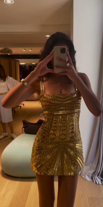 Gold Spaghetti Straps Bodycon Beaded Short Prom Dresses Homecoming Dresses HZ1024