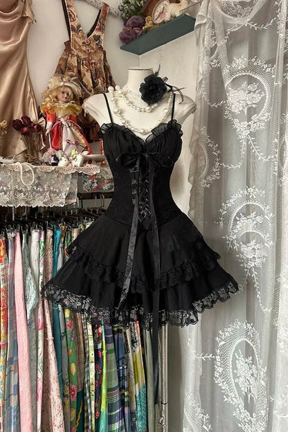 Sweet Spaghetti Straps Black A-Line Tulle Lace Short Prom Dresses Homecoming Dresses ED02830