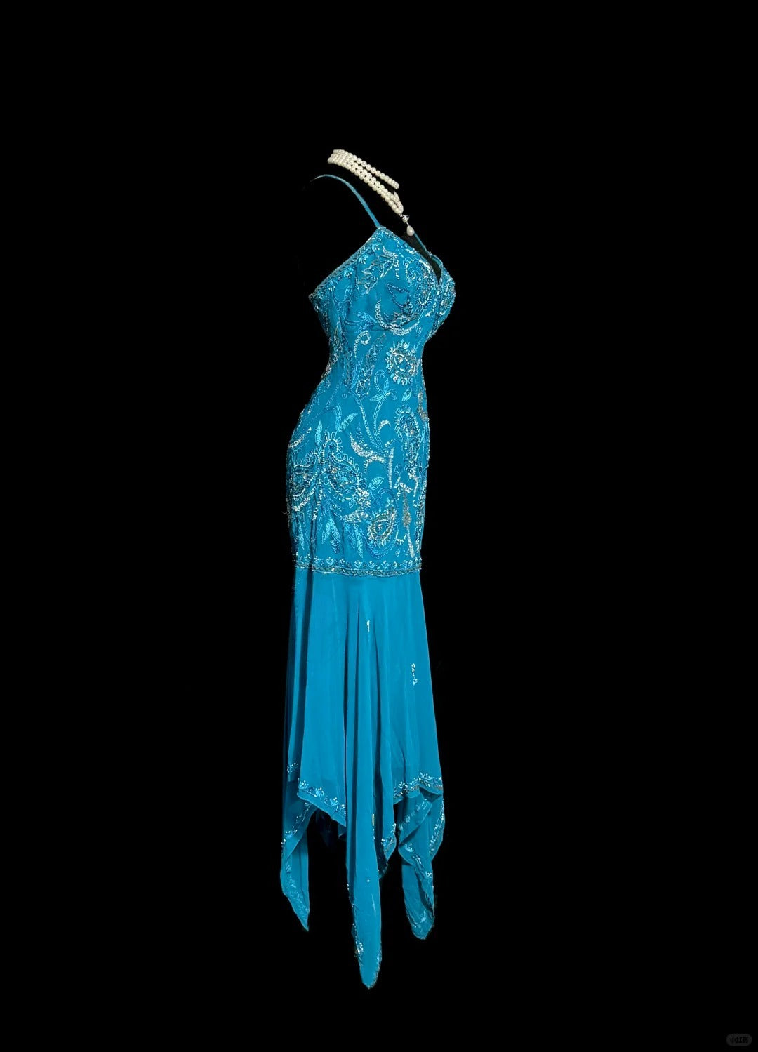 Blue Spaghetti Straps Sheath Chiffon Beading Long Prom Dresses Formal Evening Gowns HZ1024