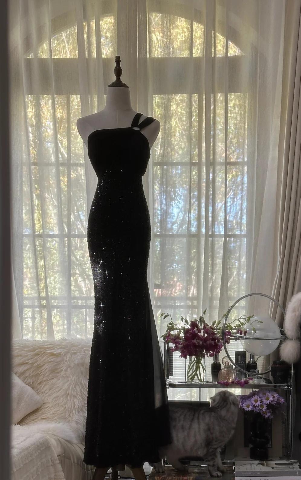 Black One Shoulder Mermaid Chiffon Long Prom Dresses Formal Evening Gowns with Beading HZ1024