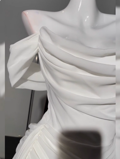 White Off Shoulder Sheath Chiffon Short Prom Dresses Fashion Homecoming Dresses HZ1024
