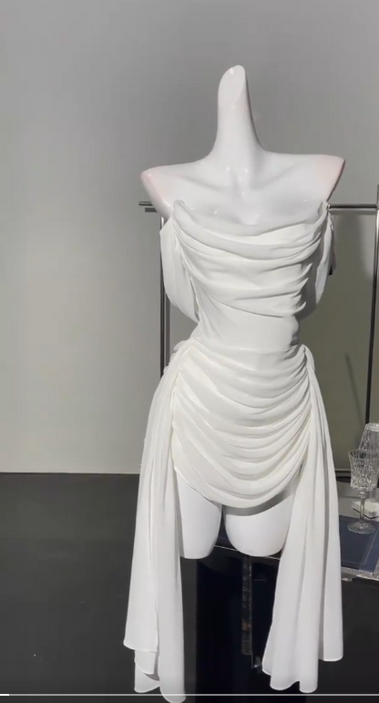 White Off Shoulder Sheath Chiffon Short Prom Dresses Fashion Homecoming Dresses HZ1024