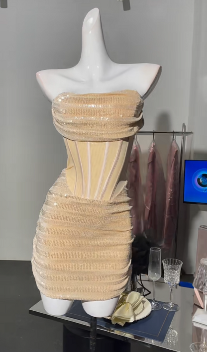 Strapless Light Champagne Bodycon Velvet Short Prom Dresses Homecoming Dresses HZ1024