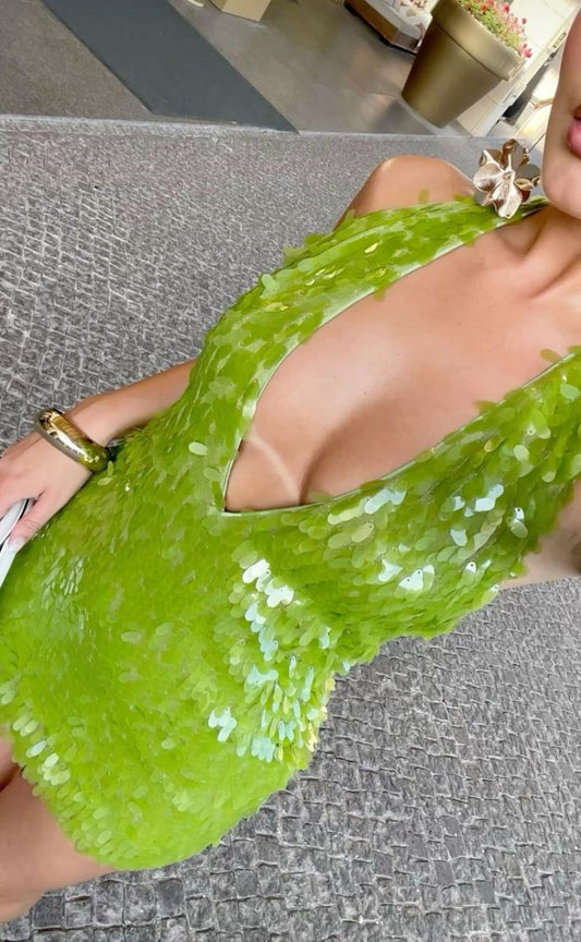 Green Deep V Neck Sheath Sequins Short Party Dresses Fashion Homecoming Dresses HZ1024