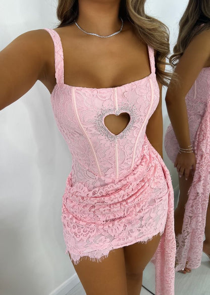 Pink Square Neck Bodycon Lace Short Party Dresses Fashion Homecoming Dresses HZ1024