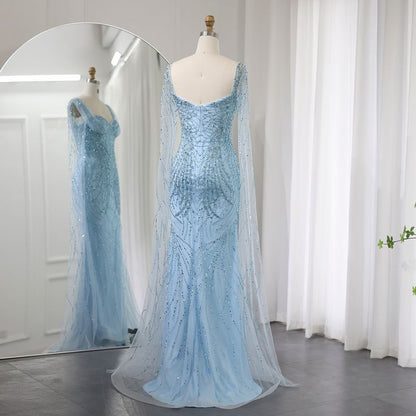 Blue Sweetheart Mermaid Tulle Beading Long Prom Dresses Formal Evening Gowns HZ1024