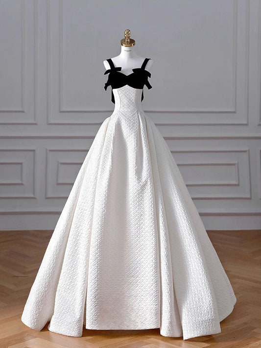 Stunning White Sweetheart Neck A-Line Satin Long Wedding Dresses ED02886