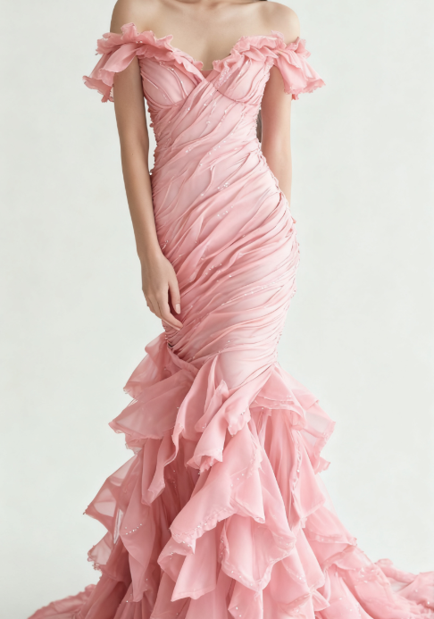 Burgundy Off-shoulder Mermaid Tulle Sequins Long Prom Dresses Formal Evening Gowns HZ1024