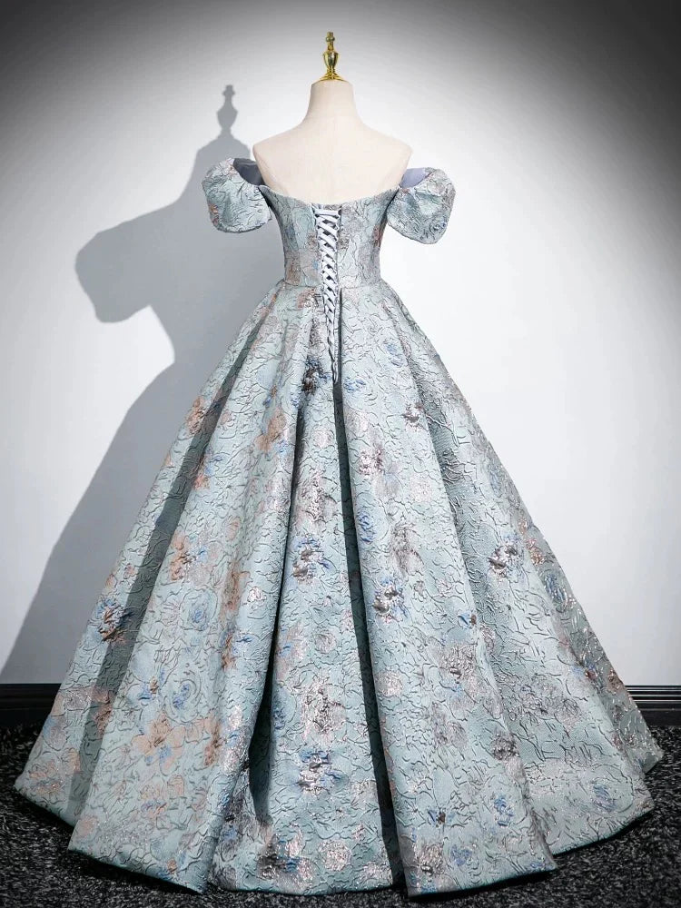 A-Line Satin Gray Blue Long Prom Dress, Gray Blue Long Formal Dress ED029