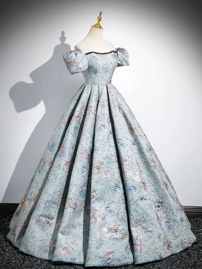 A-Line Satin Gray Blue Long Prom Dress, Gray Blue Long Formal Dress ED029