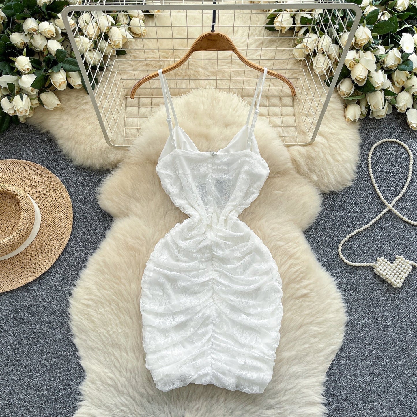 Spaghetti Straps Bodycon Lace Short Party Dress Cocktail Dress HZ1024