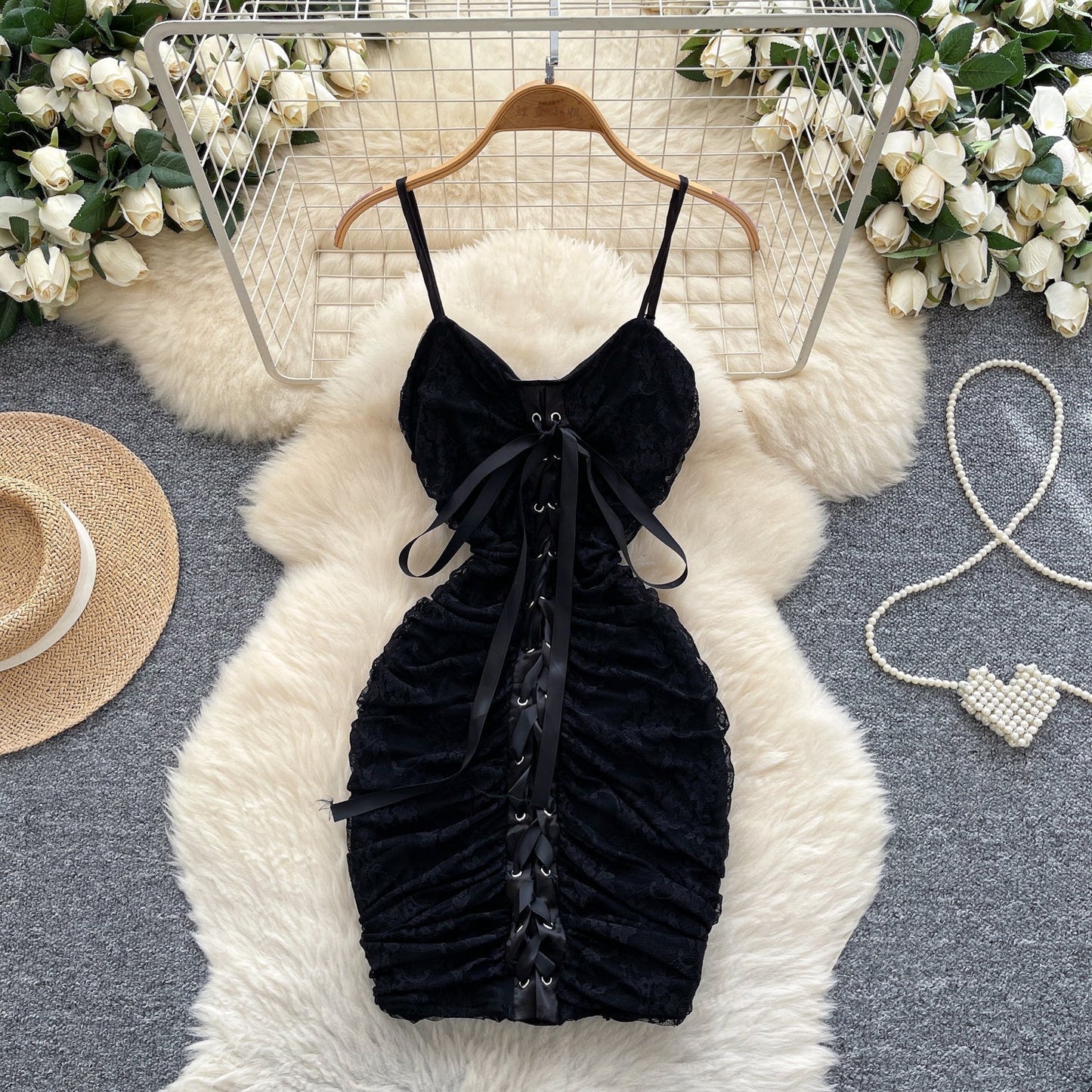 Spaghetti Straps Bodycon Lace Short Party Dress Cocktail Dress HZ1024