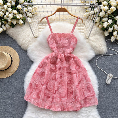Sweetheart Pink Spaghetti Straps A-Line Printed Chiffon Short Stunning Party Dress ED02920