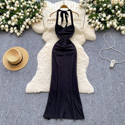 Black Halterneck Bodycon Satin Long Evening Gowns HZ1024