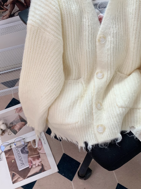 Chunky Knit Ripped Edge Cardigan Sweater ED0295