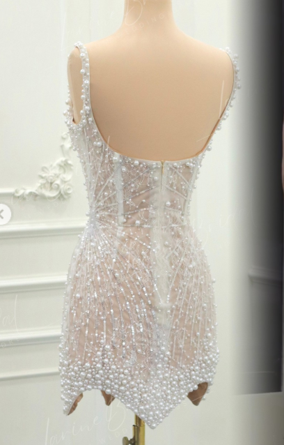 Sweet White Square Neck Sheath Beaded  Short Wedding Dress Birthday Evening Gowns ED02963