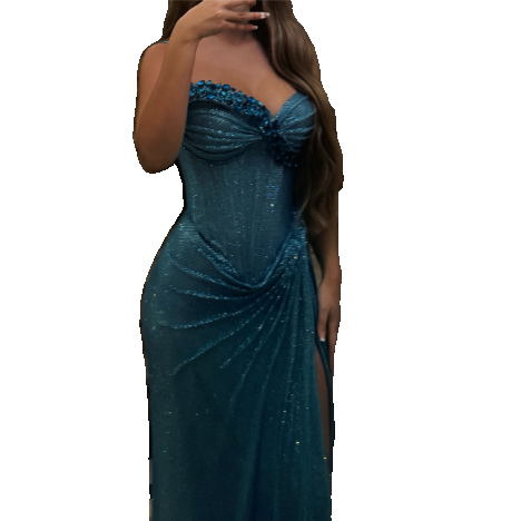 Fashion Blue Strapless Sheath Glitter Two-Piece Prom Dresses Formal Evening Gowns with Slits ED02972