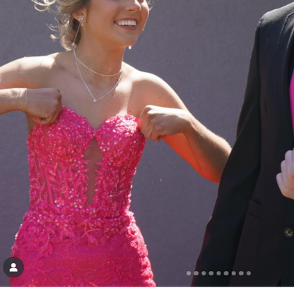 Sweet Hot Pink Sweetheart Mermaid Tulle Applique Long Prom Dresses Formal Evening Gowns ED02976