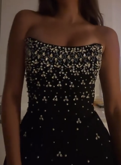 Stunning Black Strapless Sheath Satin Beaded Short Party Dresses Fashionable Homecoming Dress ED02985