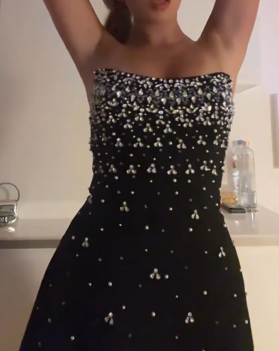 Black Strapless Sheath Satin Beaded Short Party Dresses Fashionable Homecoming Dress HZ1024