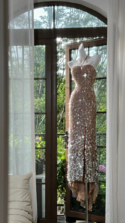 Stunning Halter Neck Sheath Sequin Long Prom Dresses Formal Elegant Evening Gowns ED02989