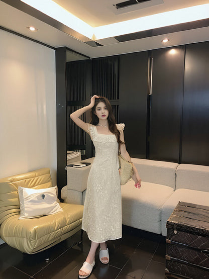 Break French Lace Embroidery Floral Ruffle Dress HZ1024
