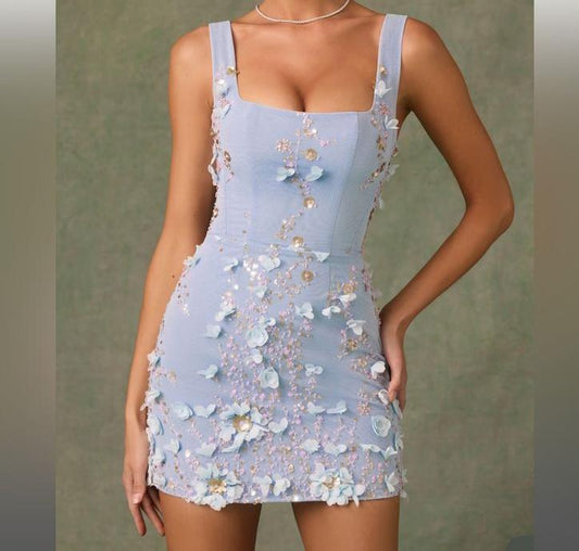 Square Neck Purple Sheath Beaded Applique Short Party Dresses Homecoming Dress HZ1024