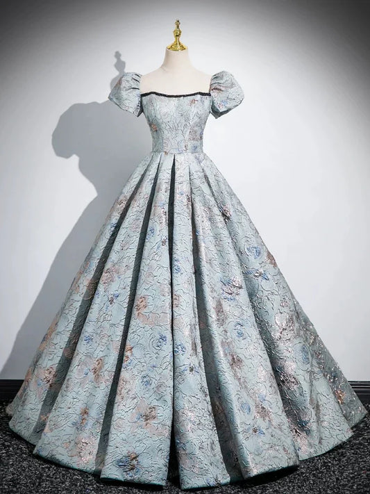A-Line Satin Gray Blue Long Prom Dress, Gray Blue Long Formal Dress ED029