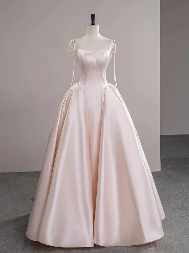 Satin Pink Champagne Long Prom Dress, Pink Champagne Long Evening Dress HZ1024
