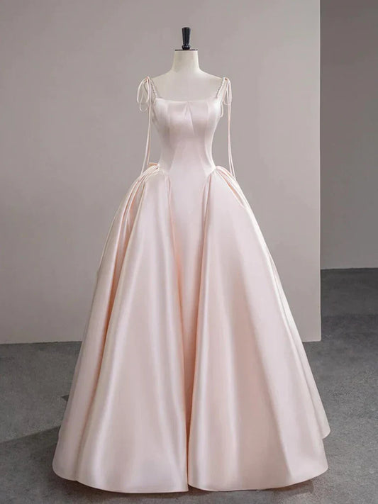 Satin Pink Champagne Long Prom Dress, Pink Champagne Long Evening Dress HZ1024