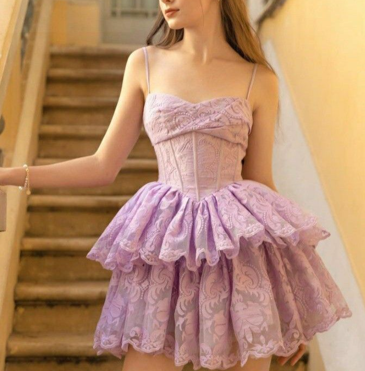 Purple Spaghetti Straps A-Line Lace Applique Short Birthday Evening Dress Princess-like Homecoming Dress HZ1024