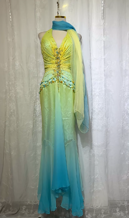 Gorgeous Middle Eastern Style Halter Mermaid Tulle Beading Long Prom Dresses Vintage Evening Gowns ED03030