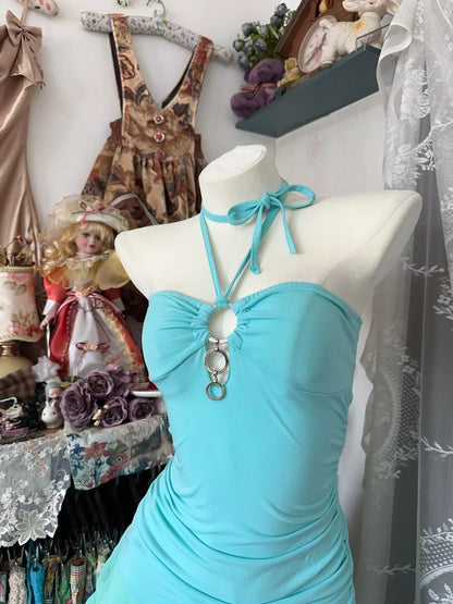Stunning Blue Halter Bodycon Short Party Dress ED03043