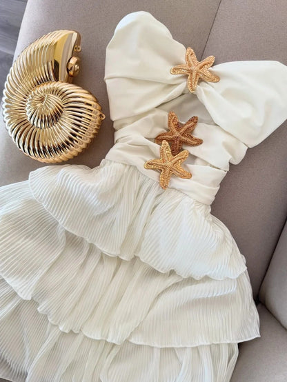 Sweet White Strapless A-Line Chiffon Short Party Dress Birthday Dress with Starfish ED03044